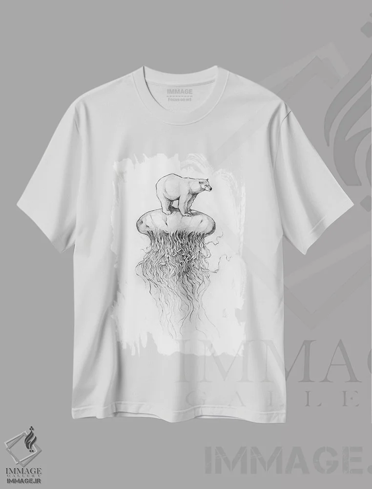 تیشرت سفید طرح دار – تیشرت طبیعت ,"خرس قطبی و عروس دریایی " اثر مایک کوبو فروشگاه ایماژ