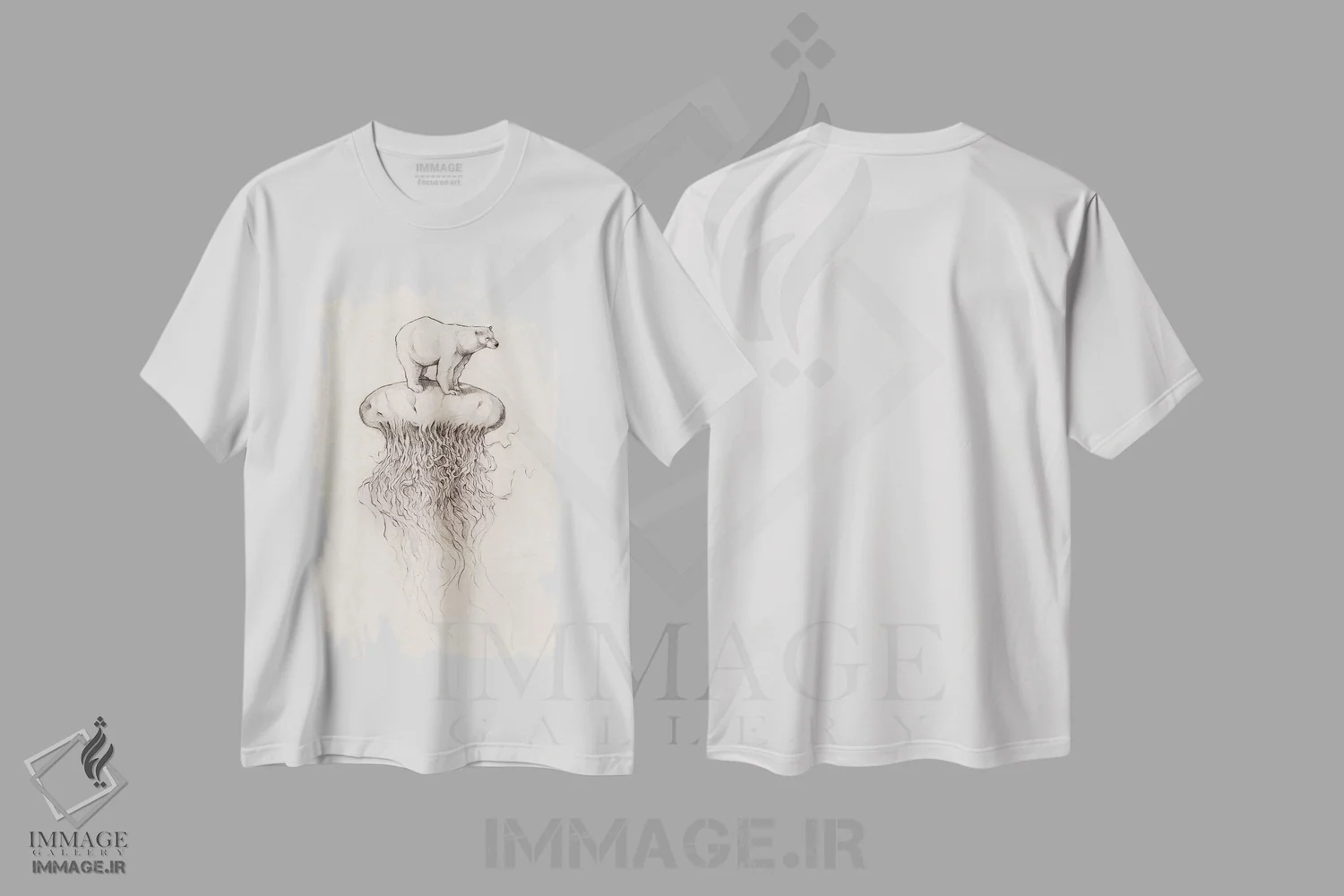 تیشرت سفید طرح دار – تیشرت طبیعت ,"خرس قطبی و عروس دریایی " اثر مایک کوبو immage.ir