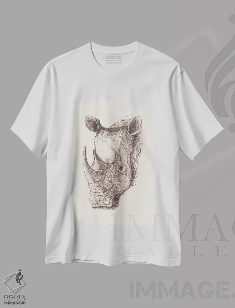 تیشرت سفید طرح دار – تیشرت حیوانات ,"کرگدن " اثر مایک کوبو فروشگاه ایماژ