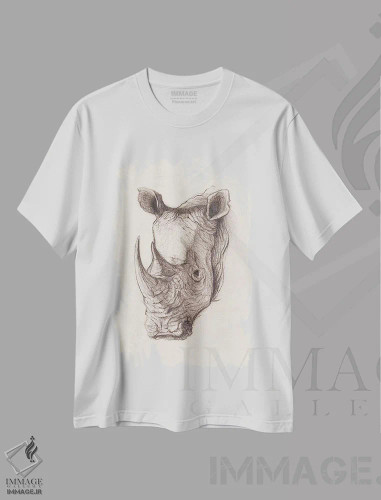 تیشرت سفید طرح دار – تیشرت حیوانات ,"کرگدن " اثر مایک کوبو فروشگاه ایماژ