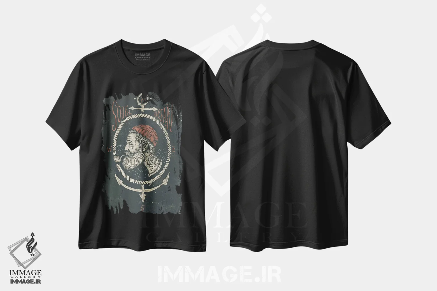 تیشرت مشکی طرح دار – تیشرت مردانه هنری ,"اقیانوس جنوب" اثر مایک کوبو فروشگاه ایماژ