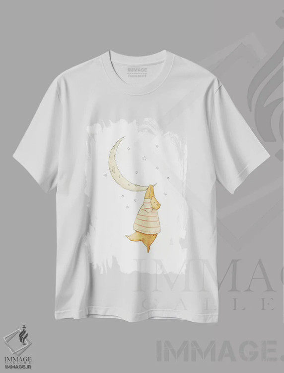 تیشرت سفید طرح دار – تیشرت کودکانه ,"گیر افتاده در ماه " اثر مایک کوبو فروشگاه ایماژ