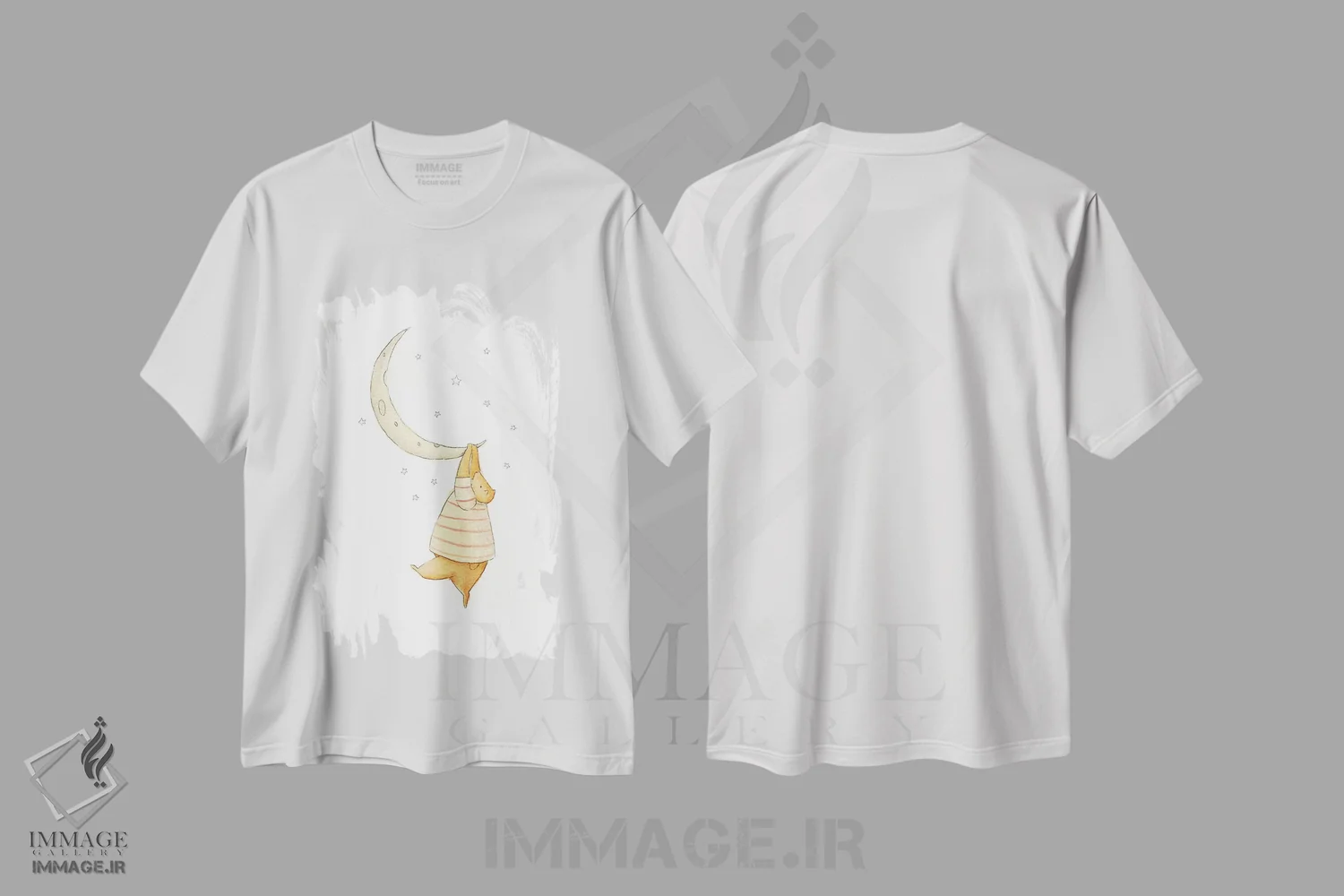 تیشرت سفید طرح دار – تیشرت کودکانه ,"گیر افتاده در ماه " اثر مایک کوبو فروشگاه ایماژ