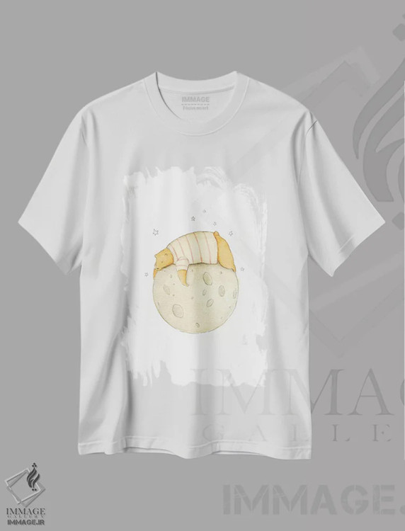 تیشرت سفید طرح دار – تیشرت فانتزی ,"گیر افتاده در ماه " اثر مایک کوبو immage.ir