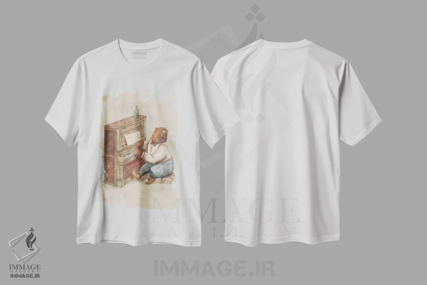 تیشرت سفید طرح دار – تیشرت هنری ,"پیانیست" اثر مایک کوبو فروشگاه ایماژ