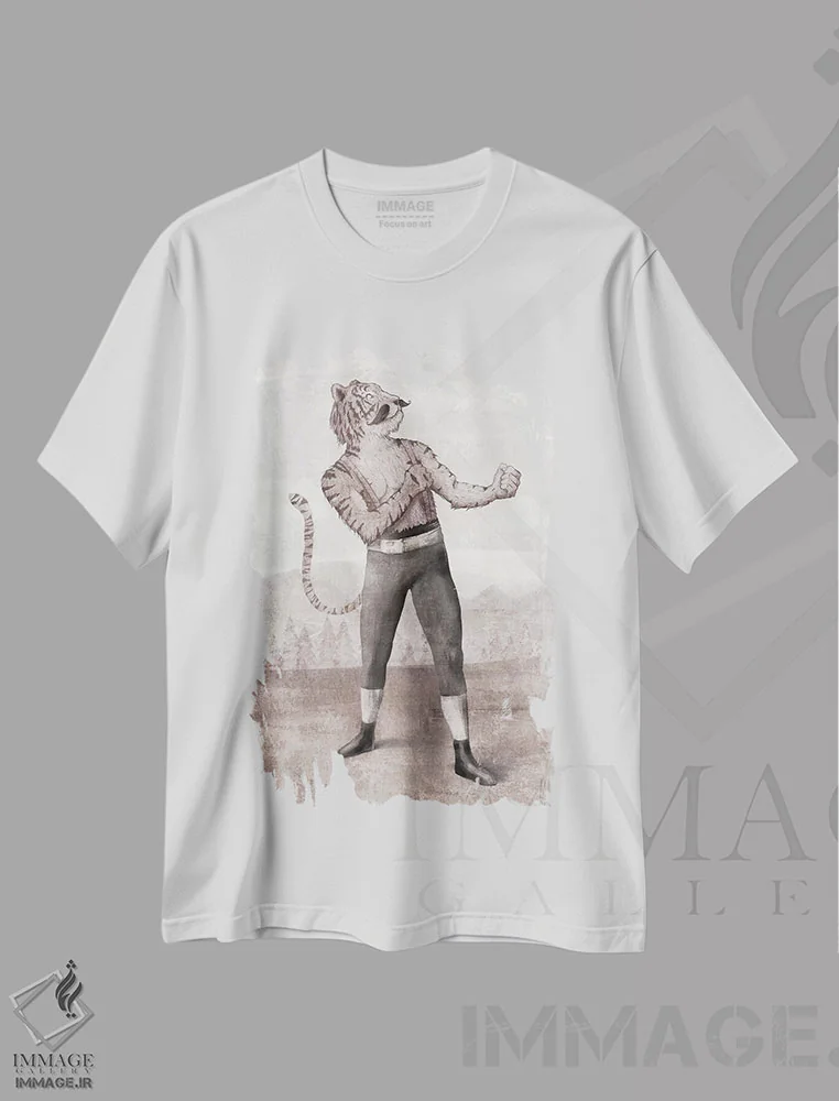 تیشرت سفید طرح دار – تیشرت حیوانات ,"قهرمان " اثر مایک کوبو فروشگاه ایماژ