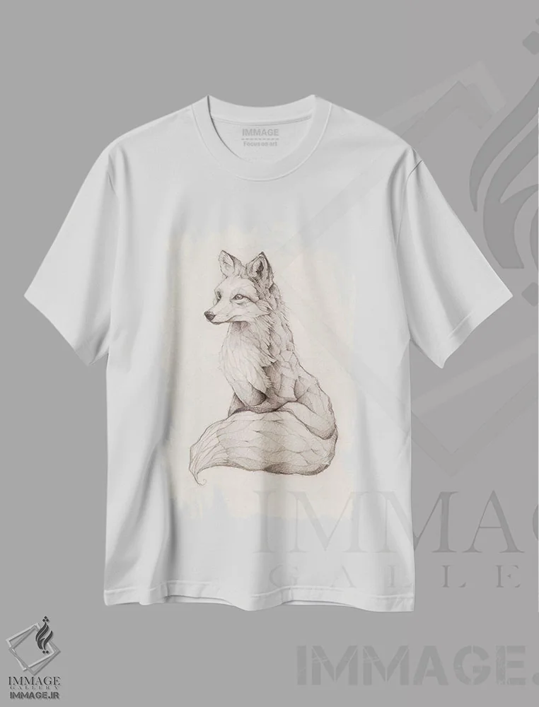 تیشرت سفید طرح دار – تیشرت طبیعت ,"روباه معمولی " اثر مایک کوبو immage.ir