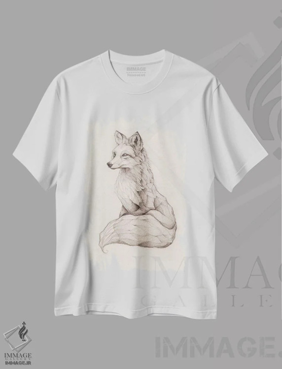 تیشرت سفید طرح دار – تیشرت طبیعت ,"روباه معمولی " اثر مایک کوبو immage.ir