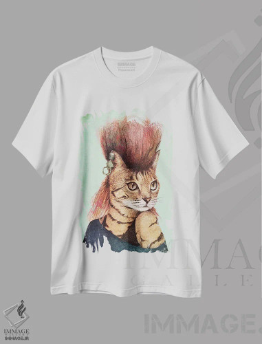 تیشرت سفید طرح دار – تیشرت گربه ,"کتی " اثر مایک کوبو فروشگاه ایماژ