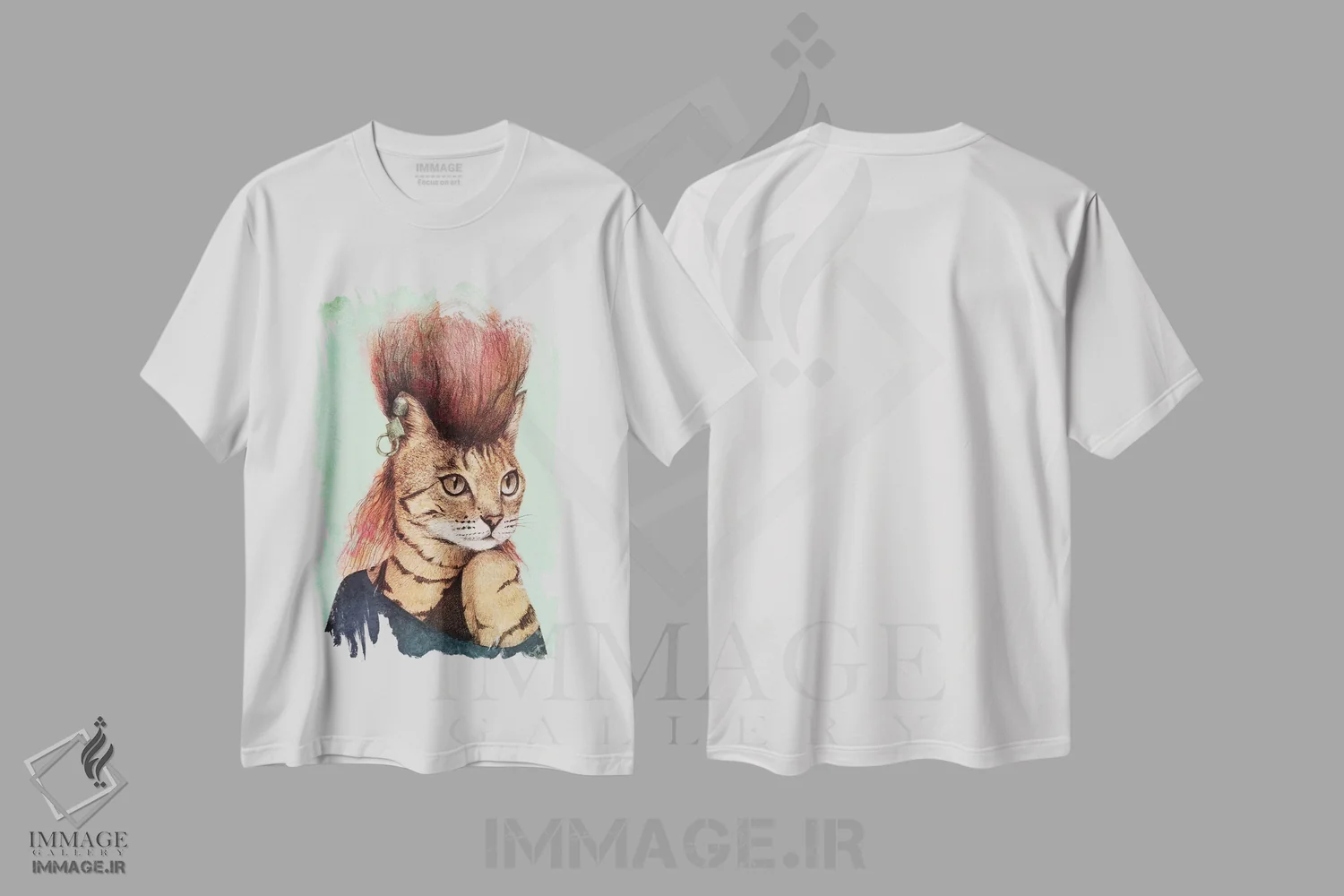تیشرت سفید طرح دار – تیشرت گربه ,"کتی " اثر مایک کوبو فروشگاه ایماژ