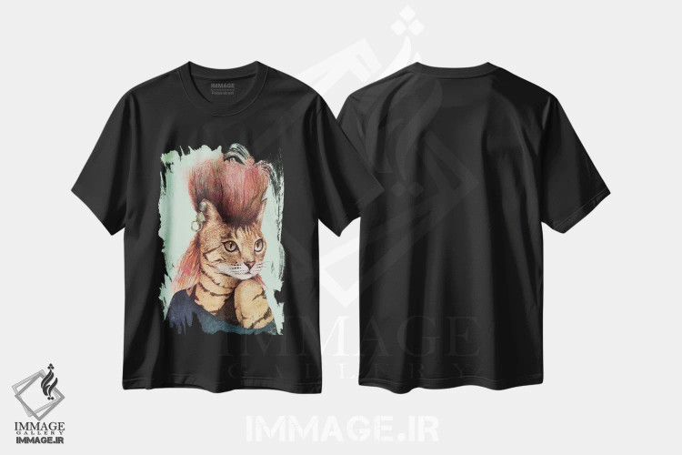 تیشرت مشکی طرح دار – تیشرت گربه ,"کتی " اثر مایک کوبو immage.ir