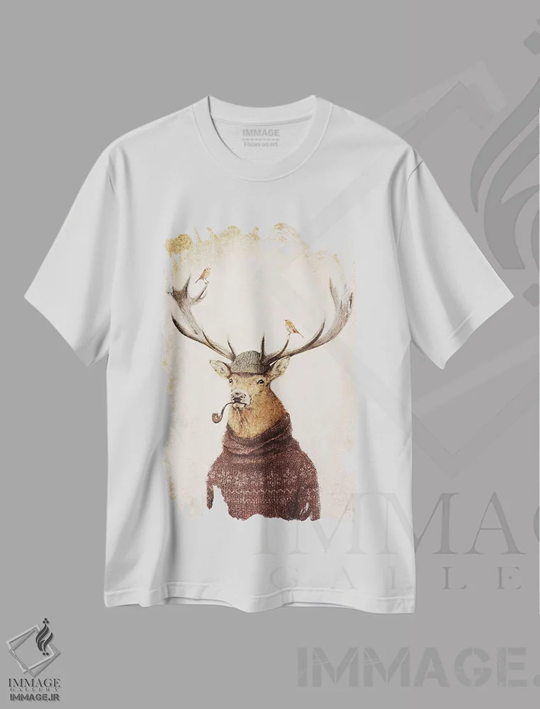 تیشرت سفید طرح دار – تیشرت هنری ,"تفکر وحشی" اثر مایک کوبو immage.ir