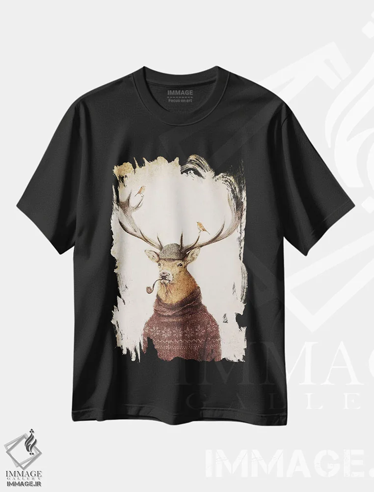 تیشرت مشکی طرح دار – تیشرت هنری ,"تفکر وحشی" اثر مایک کوبو فروشگاه ایماژ