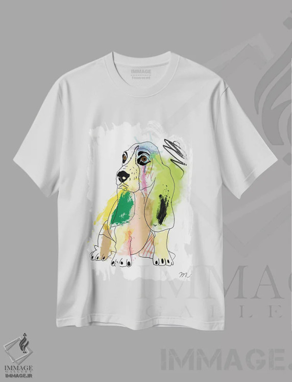 تیشرت سفید طرح دار – تیشرت سگ ,"باسه هاند" اثر مارک اشکنازی فروشگاه ایماژ