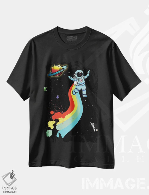 تیشرت مشکی طرح دار – تیشرت فانتزی ,"رنگین کمان فضایی" اثر مارک اشکنازی فروشگاه ایماژ