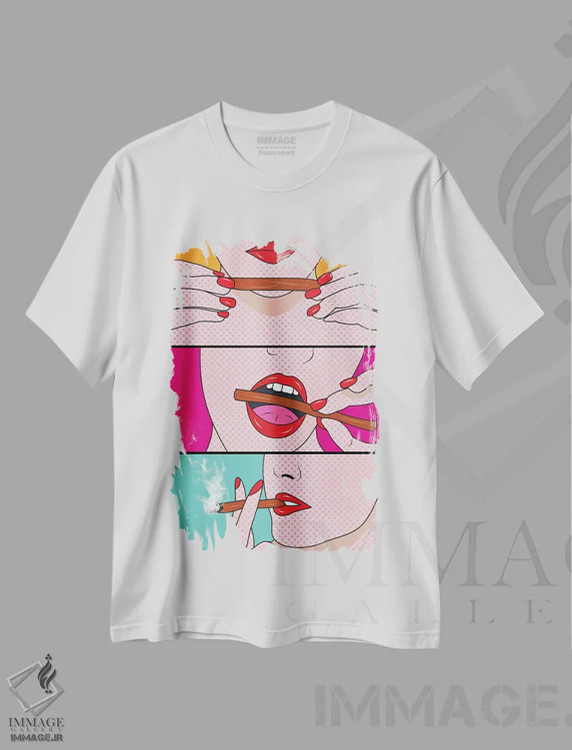 تیشرت سفید طرح دار – تیشرت پاپ آرت ,"زمان علف" اثر مارک اشکنازی فروشگاه ایماژ