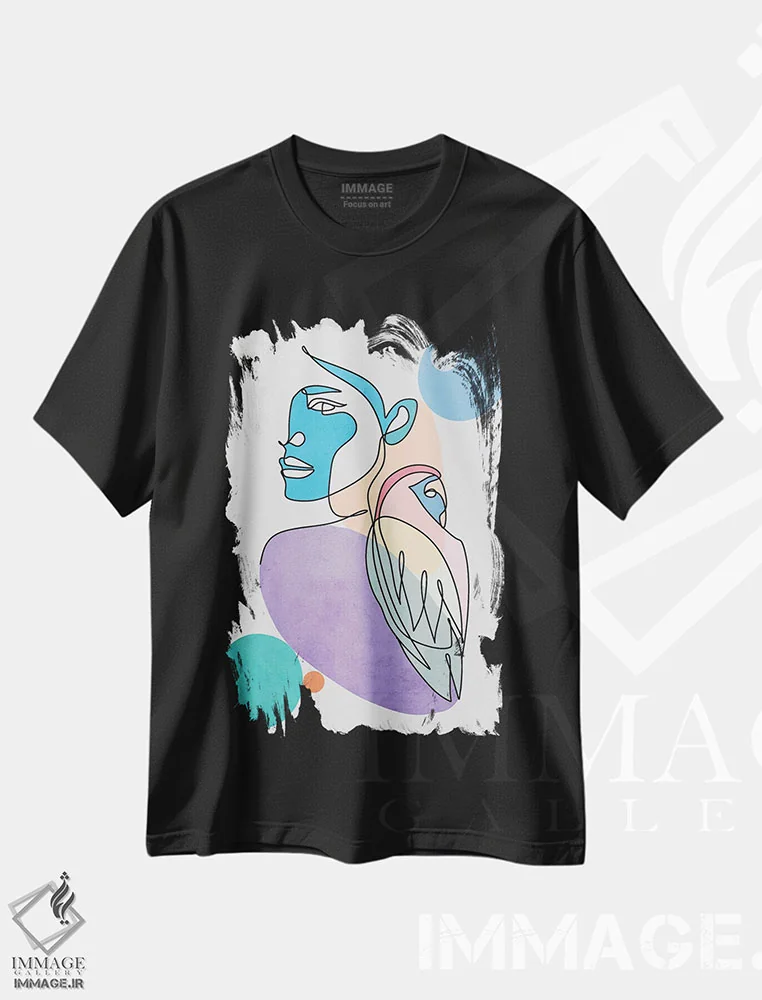 تیشرت مشکی طرح دار – تیشرت خطی ,"پرندگان عاشق" اثر مارک اشکنازی immage.ir