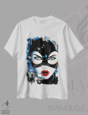 تیشرت سفید طرح دار – تیشرت پاپ آرت ,"زن گربه ای" اثر مارک اشکنازی فروشگاه ایماژ
