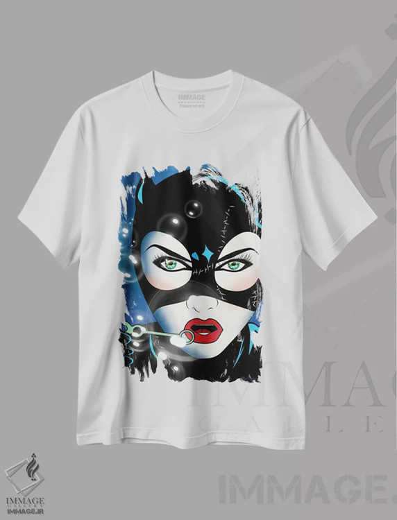 تیشرت سفید طرح دار – تیشرت پاپ آرت ,"زن گربه ای" اثر مارک اشکنازی فروشگاه ایماژ