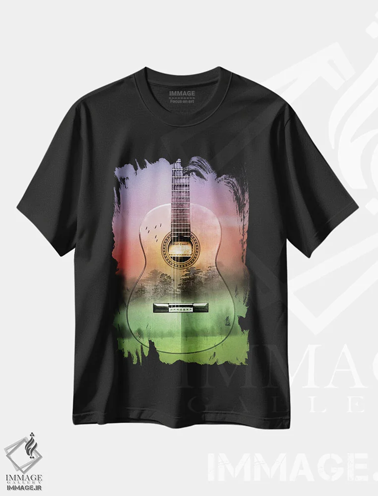 تیشرت مشکی طرح دار – تیشرت موسیقی ,"جنگل گیتار" اثر مارک اشکنازی immage.ir