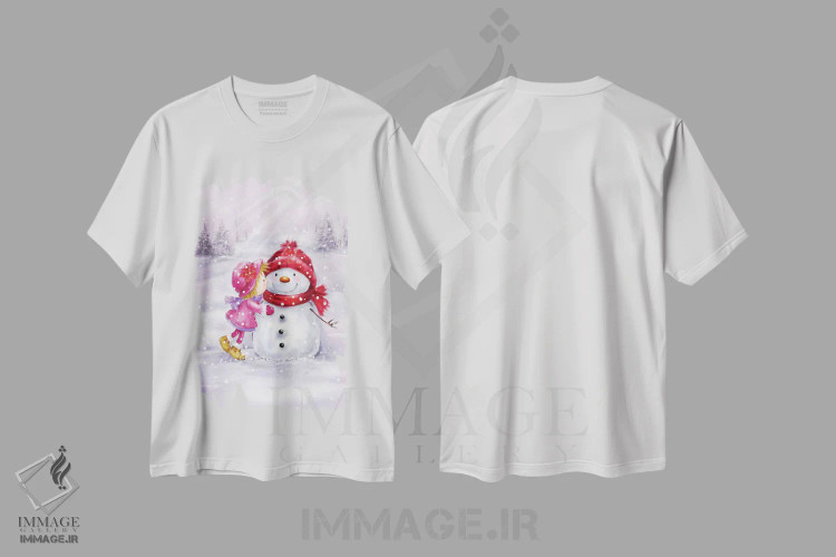تیشرت سفید طرح دار – تیشرت زمستانی ,"دختری که به آدم برفی بوسه می زند" اثر ماکیکو immage.ir
