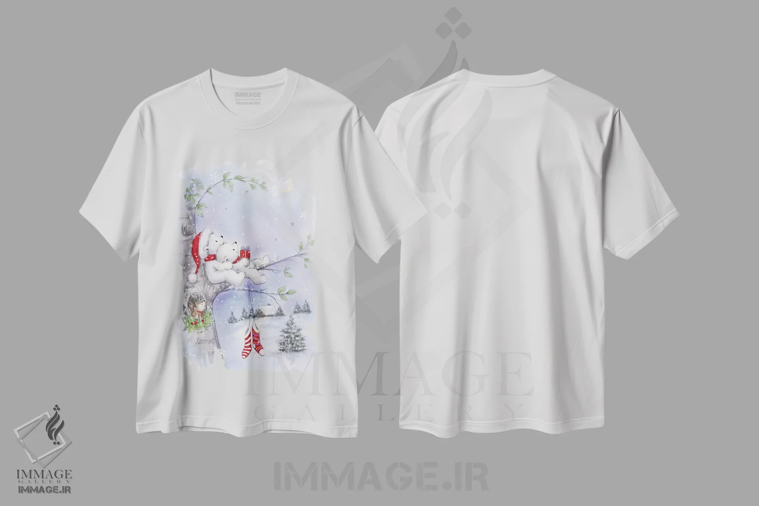 تیشرت سفید طرح دار – تیشرت طبیعت ,"زوج خرس روی درخت" اثر ماکیکو immage.ir