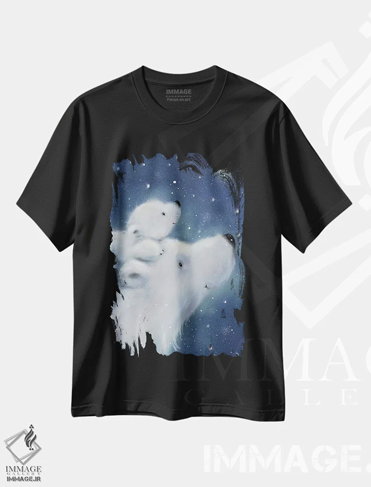تیشرت مشکی طرح دار – تیشرت حیوانات ,"خرس قطبی و توله " اثر ماکیکو فروشگاه ایماژ
