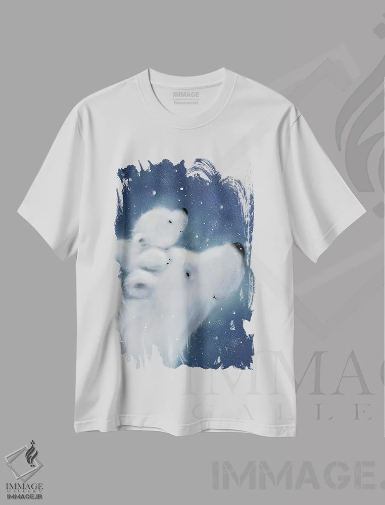 تیشرت سفید طرح دار – تیشرت حیوانات ,"خرس قطبی و توله " اثر ماکیکو immage.ir
