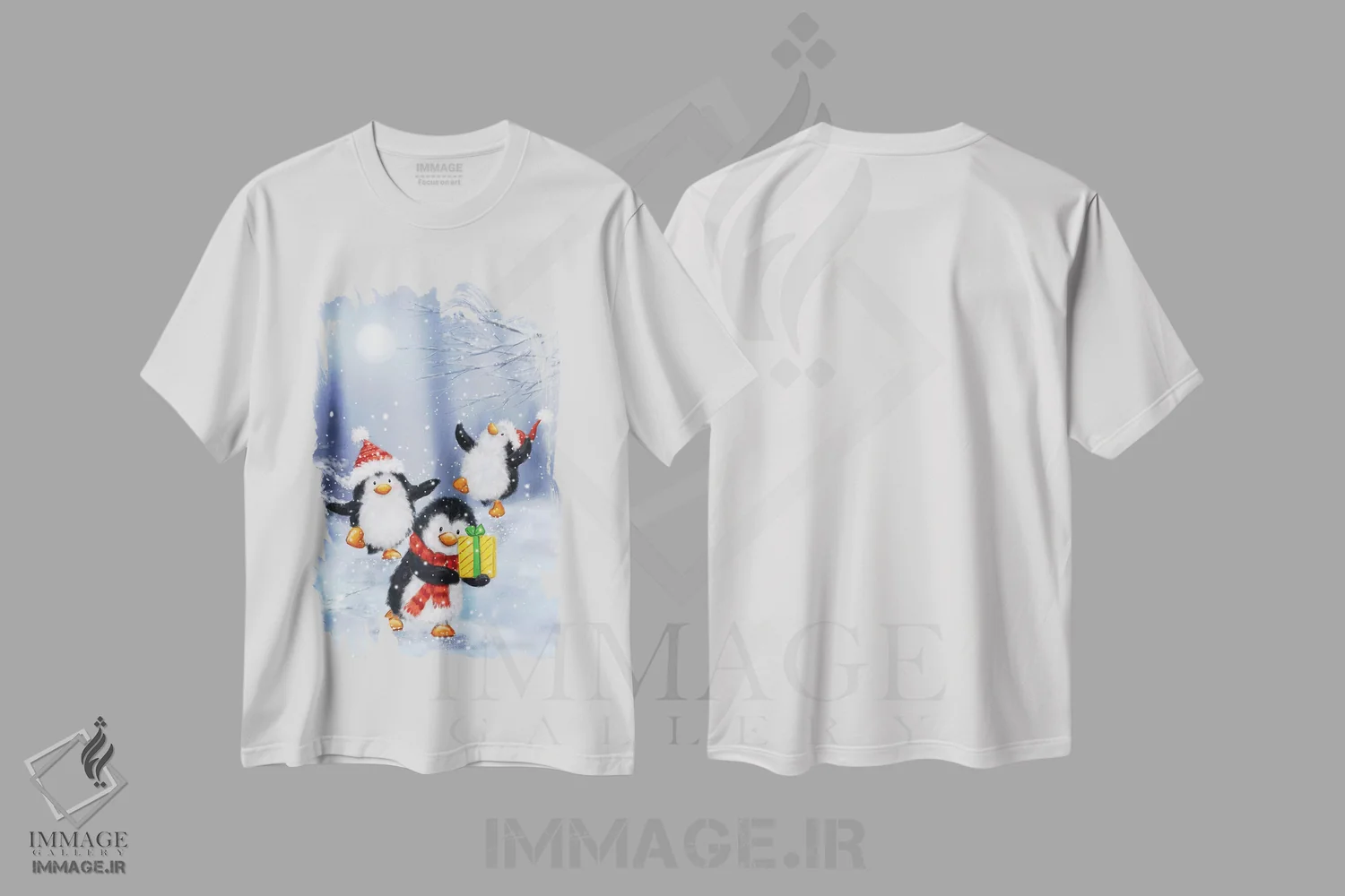تیشرت سفید طرح دار – تیشرت حیوانات ,"پنگوئن ها" اثر ماکیکو فروشگاه ایماژ