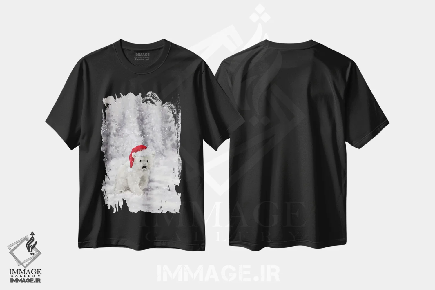 تیشرت مشکی طرح دار – تیشرت طبیعت ,"خرس قطبی در جنگل " اثر ماکیکو فروشگاه ایماژ