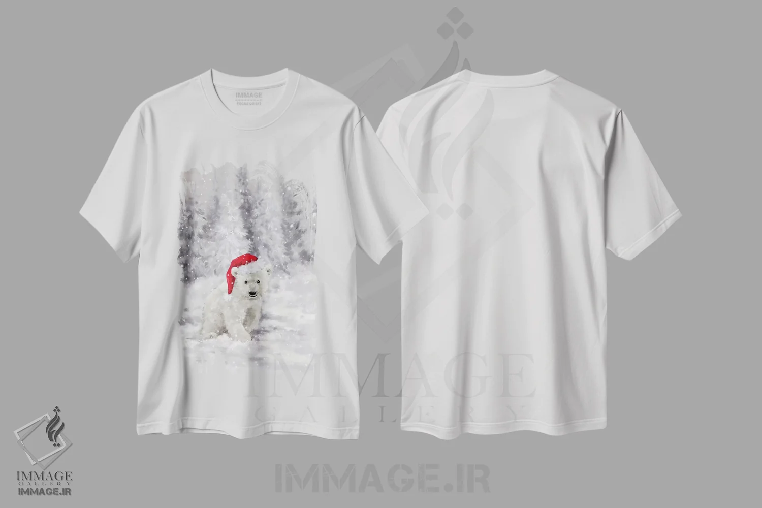 تیشرت سفید طرح دار – تیشرت طبیعت ,"خرس قطبی در جنگل " اثر ماکیکو immage.ir