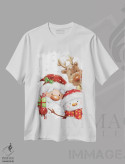 تیشرت سفید طرح دار – تیشرت کریسمس ,"بابانوئل، آدم برفی و گوزن شمالی" اثر ماکیکو فروشگاه ایماژ