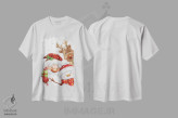 تیشرت سفید طرح دار – تیشرت کریسمس ,"بابانوئل، آدم برفی و گوزن شمالی" اثر ماکیکو فروشگاه ایماژ