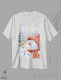 تیشرت سفید طرح دار – تیشرت فصلی ,"آدم برفی و رابین " اثر ماکیکو immage.ir
