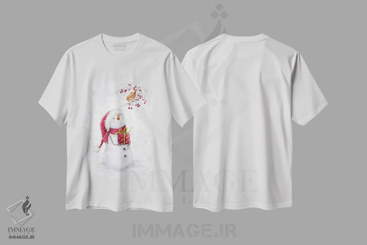 تیشرت سفید طرح دار – تیشرت طبیعت ,"آدم برفی و رابین الف" اثر ماکیکو فروشگاه ایماژ