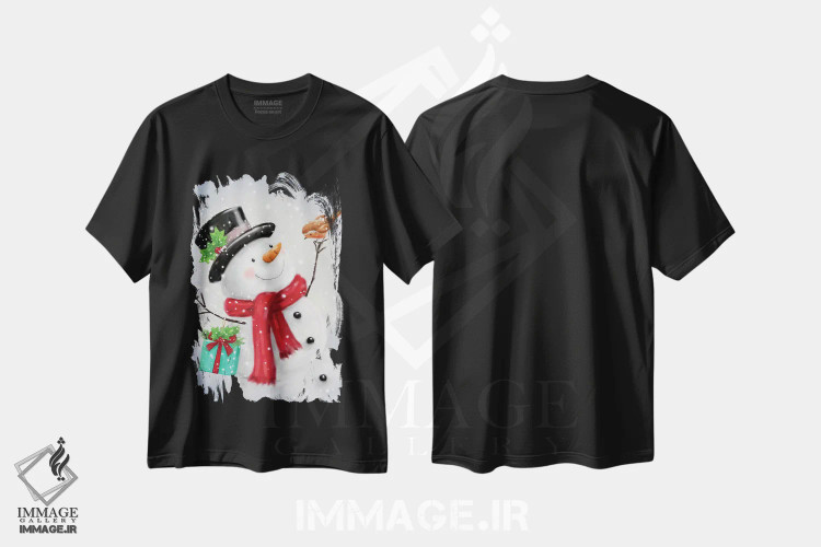 تیشرت مشکی طرح دار – تیشرت فصلی ,"آدم برفی و رابین ب" اثر ماکیکو فروشگاه ایماژ