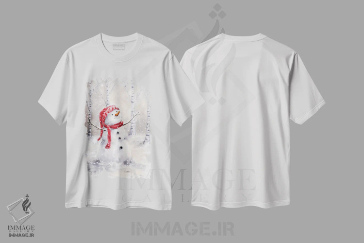 تیشرت سفید طرح دار – تیشرت طبیعت ,"آدم برفی در جنگل " اثر ماکیکو immage.ir