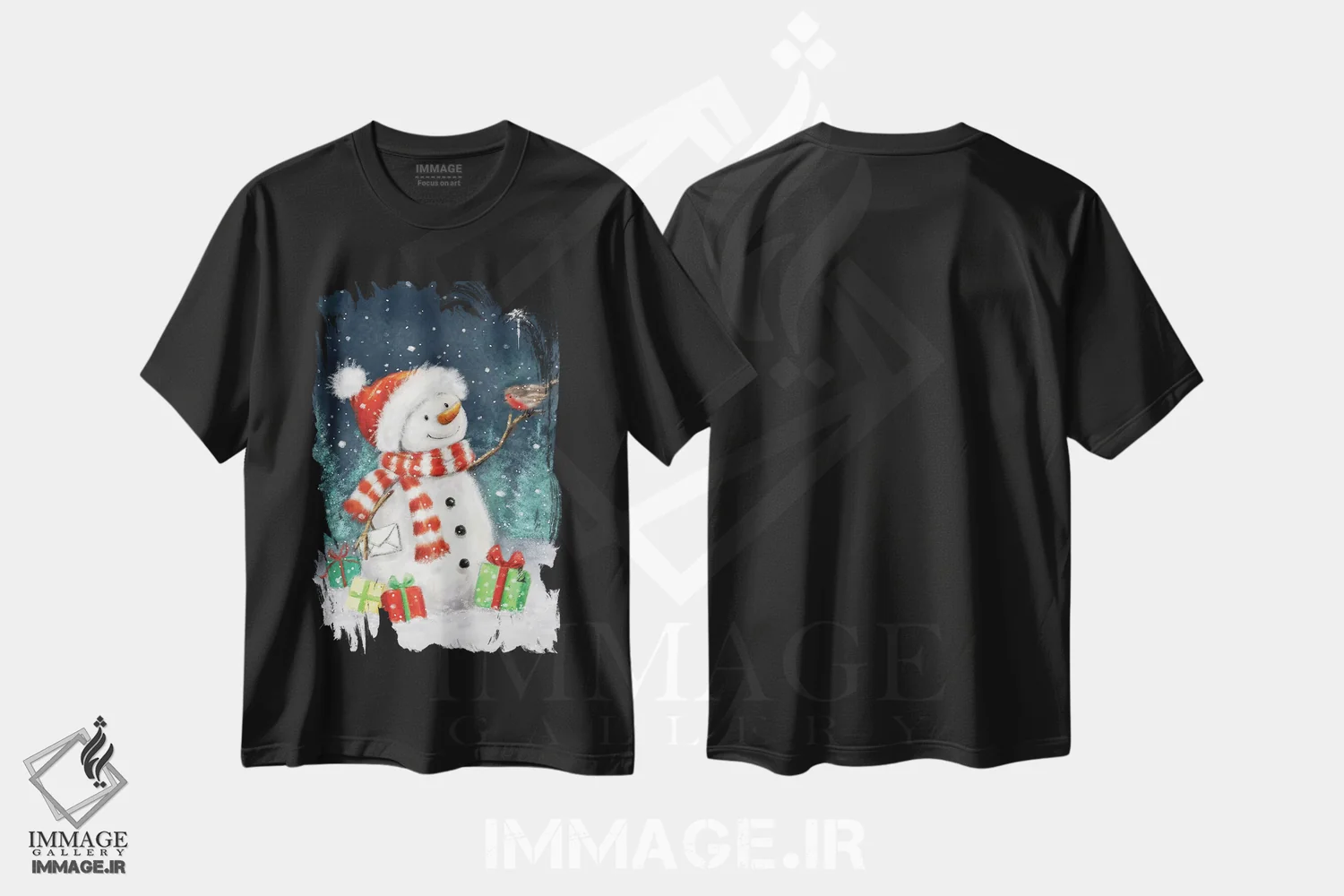تیشرت مشکی طرح دار – تیشرت کریسمس ,"آدم برفی با هدایا ب" اثر ماکیکو immage.ir