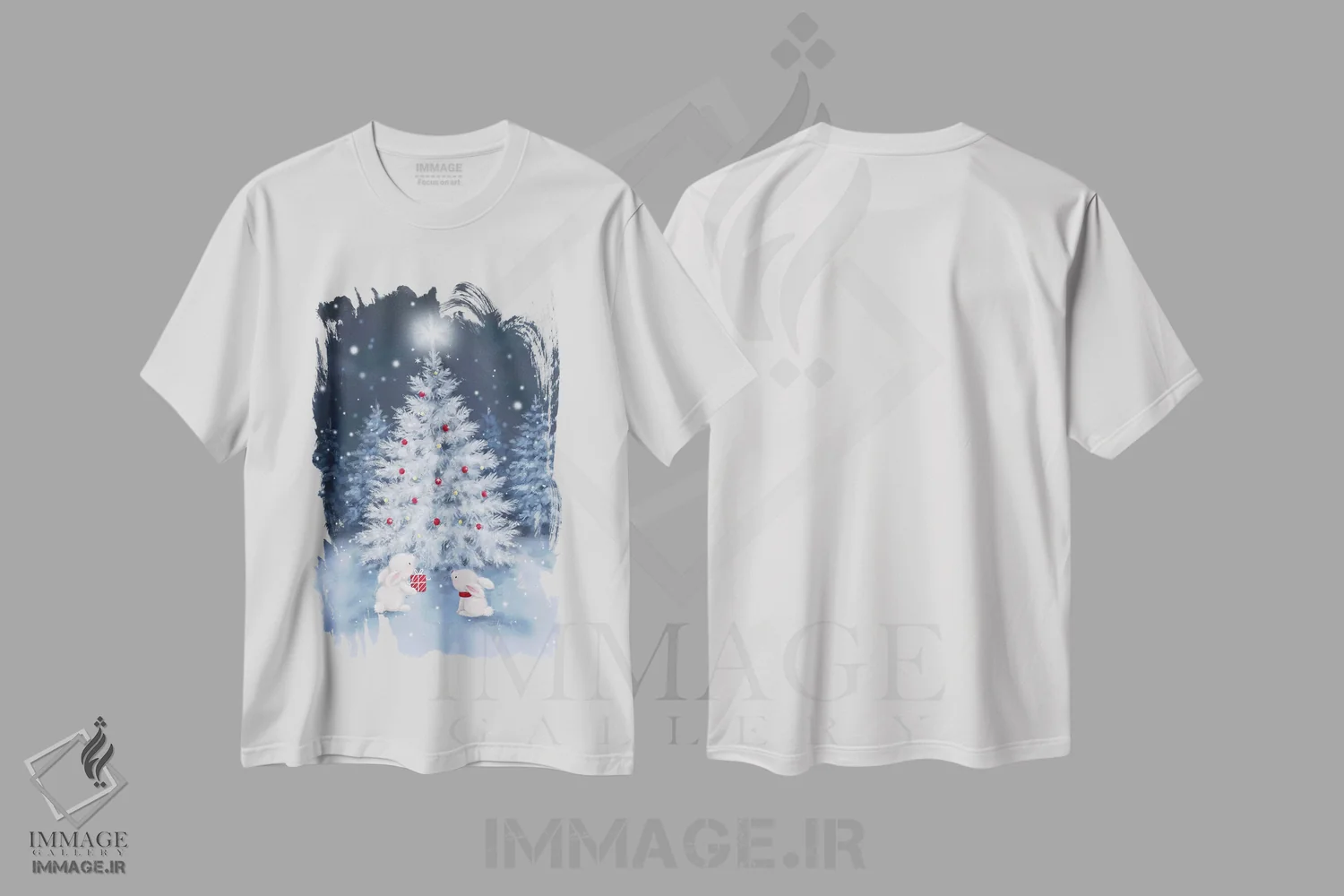 تیشرت سفید طرح دار – تیشرت طبیعت ,"درخت با خرگوش ها" اثر ماکیکو immage.ir