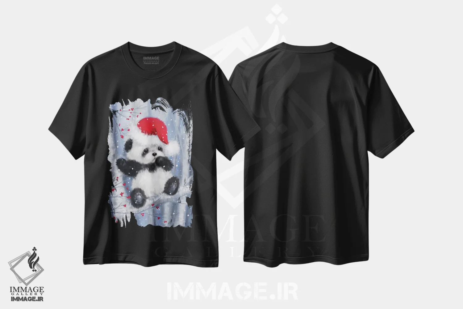 تیشرت مشکی طرح دار – تیشرت حیوانات ,"پاندای کریسمس" اثر ماکیکو immage.ir