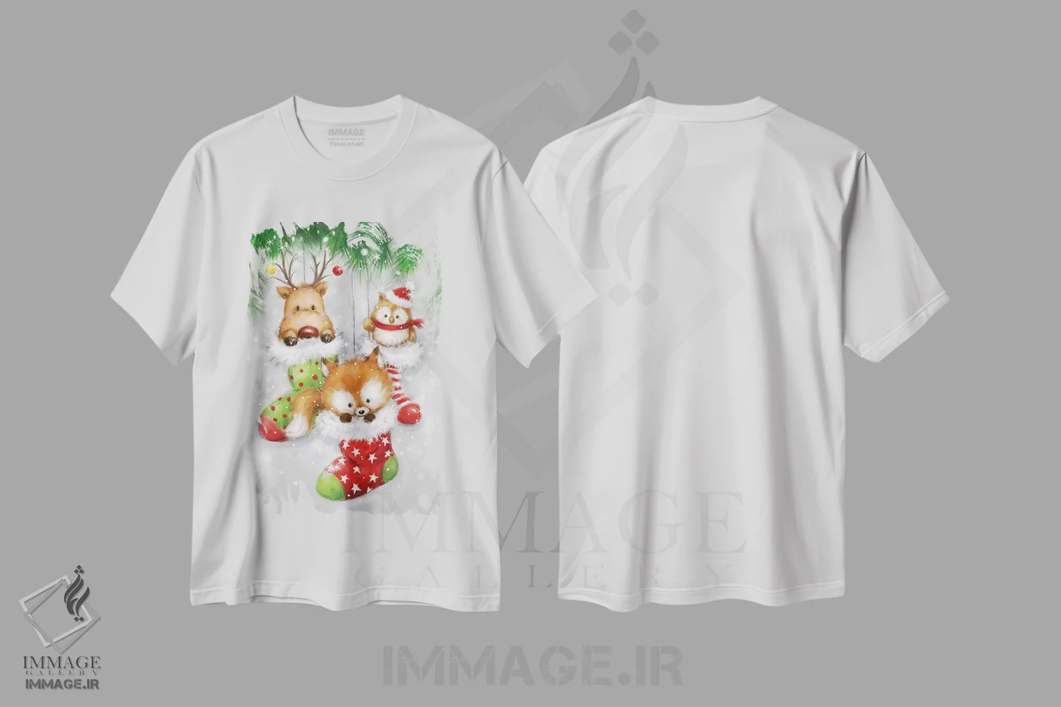تیشرت سفید طرح دار – تیشرت حیوانات ,"گوزن، جغد و روباه" اثر ماکیکو فروشگاه ایماژ