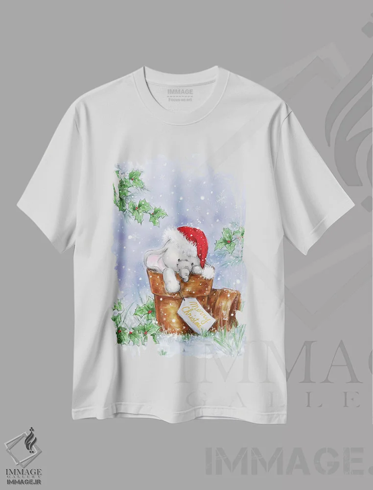 تیشرت سفید طرح دار – تیشرت فانتزی ,"فیل " اثر ماکیکو فروشگاه ایماژ