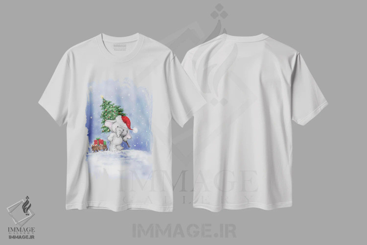 تیشرت سفید طرح دار – تیشرت کریسمس ,"فیل " اثر ماکیکو immage.ir