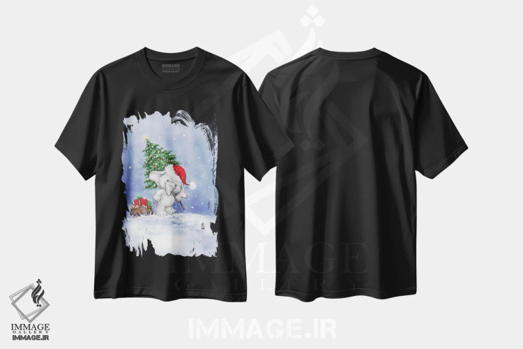 تیشرت مشکی طرح دار – تیشرت کریسمس ,"فیل " اثر ماکیکو فروشگاه ایماژ