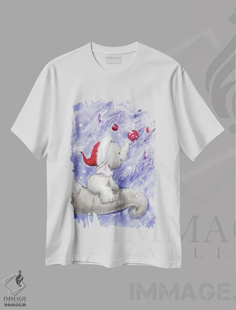 تیشرت سفید طرح دار – تیشرت حیوانات ,"فیل " اثر ماکیکو immage.ir