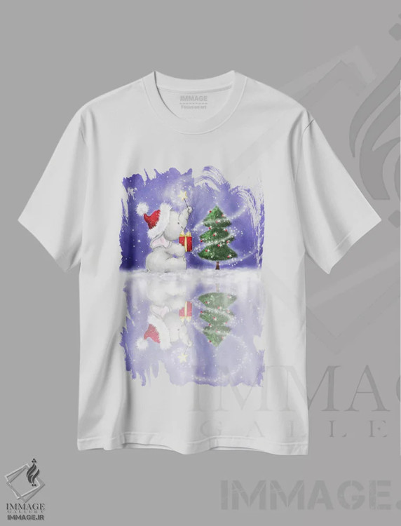 تیشرت سفید طرح دار – تیشرت کریسمس ,"فیل " اثر ماکیکو فروشگاه ایماژ
