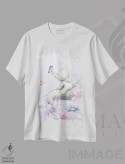 تیشرت سفید طرح دار – تیشرت طبیعت ,"فیل با پروانه" اثر ماکیکو immage.ir