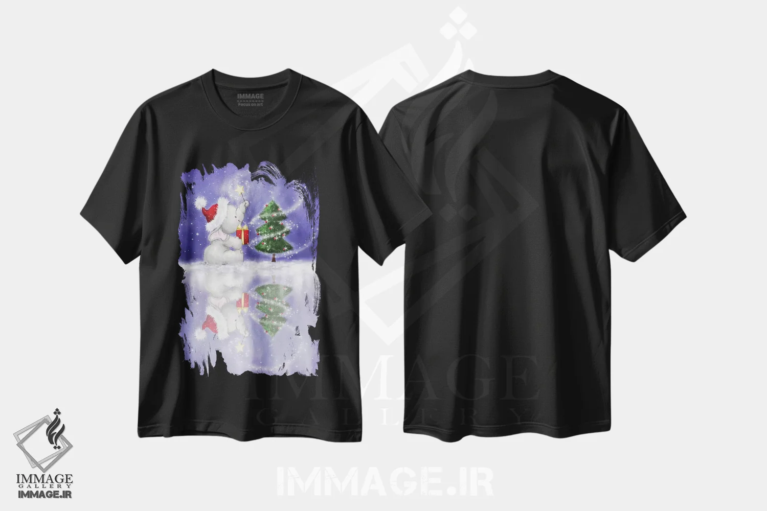 تیشرت مشکی طرح دار – تیشرت کریسمس ,"فیل " اثر ماکیکو immage.ir