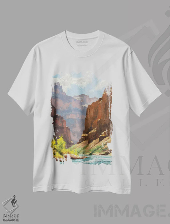 تیشرت سفید طرح دار – تیشرت هنری ,صخره های پس رونده اثر مارک مک کِنا immage.ir