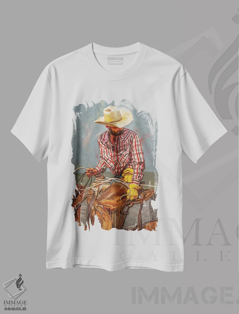 تیشرت سفید طرح دار – تیشرت وسترن ,آماده و چابک اثر مارک مک کِنا فروشگاه ایماژ